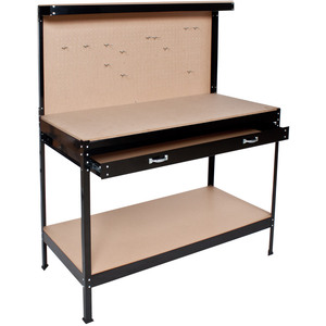 Workbench with pegboard, 2 shelves, 1 large drawer, 12 hooks - Black / 60cm by tectake