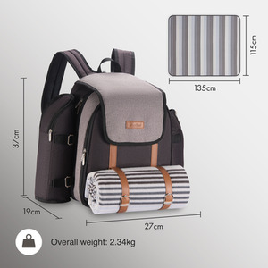 4 Person Picnic Backpack with Blanket - Dark Grey by VonShef