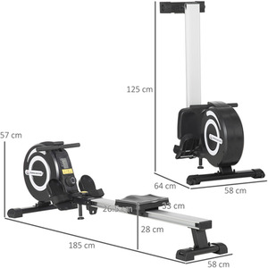 HOMCOM Fitness Adjustable Magnetic Rowing Machine - Black, Sliver by HOMCOM