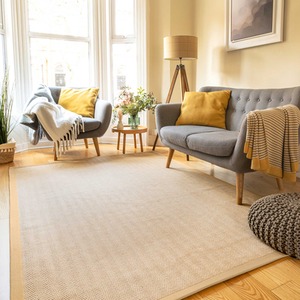 Natural Beige Cotton Border Jute Area Rug by The Rug House