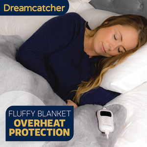 Double Faux Fur Electric Heated Throw - Light Grey by Dreamcatcher