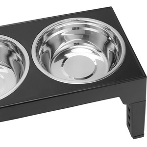 Double Dog Bowl Feeder with Adjustable Foldable Stand - Black / 2x Standard Bowls by Livingandhome