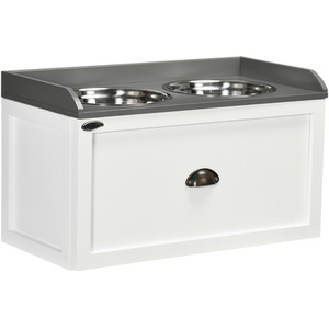 PawHut Stainless Steel Raised Dog Bowl with Storage Drawer - White by PawHut