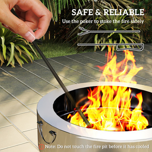 Outsunny Fire Pit with Grill Net, Stainless Steel Firepit with Poker - Silver by Outsunny
