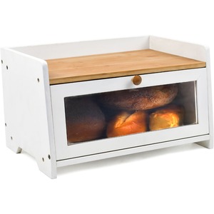 Two Tone Bamboo Bread Bin with Shelf - White by Maison Des Cadeaux