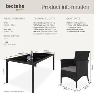 Rattan Garden Furniture Set 81 With Protective Cover - Black/Grey by tectake