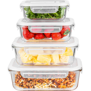 Innoteck Glass Food Storage Containers With Snap Lock Lids 4 Piece Set - Clear / 1500ml by Innoteck