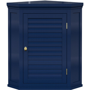 Glancy Removable Corner Wall Cabinet with Faux Louvered Door, Navy - Blue by Teamson Home