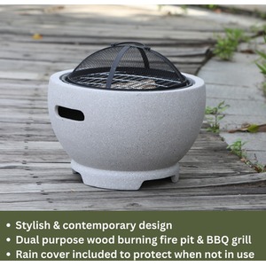Blazepot Outdoor Garden Fire Pit with stainless steel cooking grill - Grey by Vossmoon