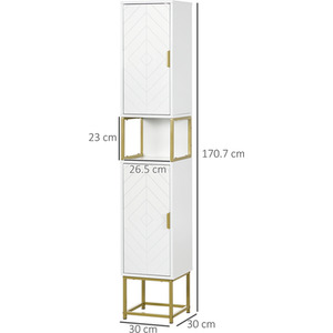 kleankin Slim Bathroom Storage Cabinet with 2 Cupboards Open Shelf - White by kleankin