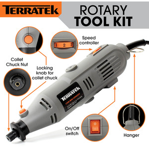 Rotary Tool Kit 135W Variable Speed and 120pc Accessory Set - Grey by Terratek