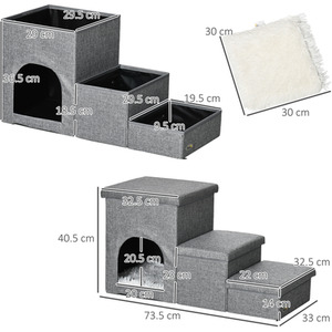 PawHut Dog Steps for Bed Pet Ramp for Sofa with Washable Cushion - Grey by PawHut