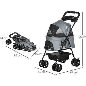PawHut Dog Stroller Pet Travel Pushchair Foldable - Grey by PawHut