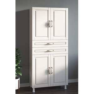 LOUIS 4 Door 2 Drawer Cabinet, White - White by EVUHOME