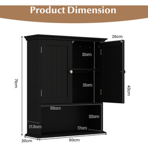 Bathroom Cabinet Wall Mounted Medicine Cabinet - Black by Costway