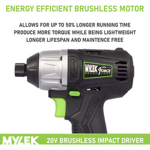 Cordless Li-ion Impact Drill Driver 20V Brushless Hammer Action - Black by Mylek