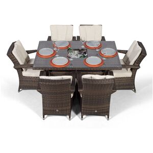 Arizona Square Rattan Patio Dining Set with Ice Bucket Drinks Cooler - Brown / 6 by Giardino