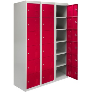 3 x Metal Storage Lockers - Six Doors, Red - Flatpack - Red by Monster Shop