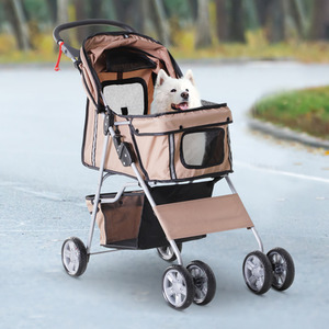 PawHut Pet Stroller Cats Foldable Travel Carriage with Wheels Zipper - Brown by PawHut