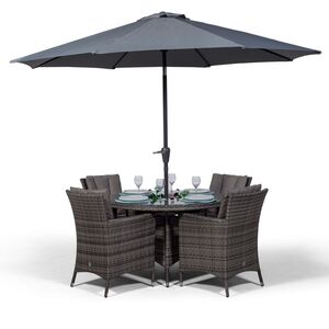 Savannah Round Rattan Patio Dining Set with Ice Bucket Drinks Cooler - Grey / 4 by Giardino