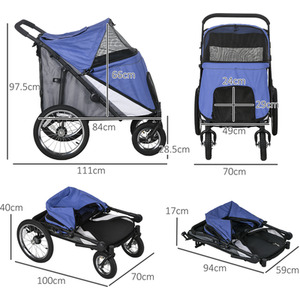 Foldable Pet Stroller with Washable Cushion for Medium, Large Pets - Blue by PawHut