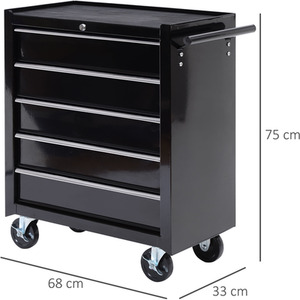 HOMCOM 5 Drawer Tool Storage Cabinet - Black & Silver by HOMCOM