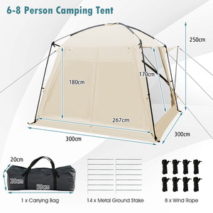 6-8 Person Portable Camping Tent - Beige by Costway