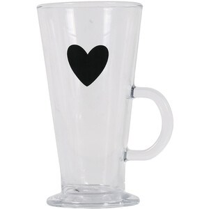 Glass Latte Mug with Black Heart