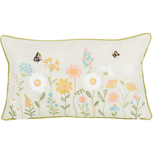 Meadow Flowers Embroidered Cushion - Multicolour by Divante