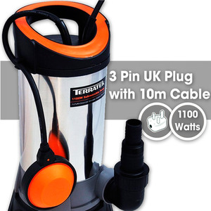 Terratek 1100W Submersible Water Pump Stainless Steel Dirty Pound Sump Pump - Silver by Terratek