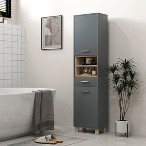 HOMCOM Tall Cabinet with Open Shelves and Drawer - Grey by HOMCOM
