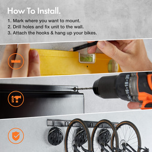 Set of 3 Helmet and Bike Wall Mounts - Black by VonHaus