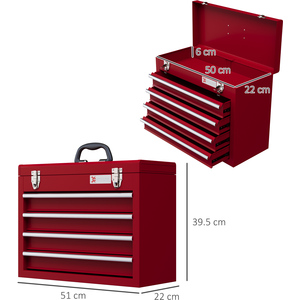 DURHAND Tool Chest Lockable Tool Box with Handle Latch - Red / 39.5cm / 22cm by DURHAND