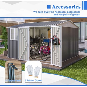 BIRCHTREE Garden Shed with Window - Grey / 10x10ft by BIRCHTREE