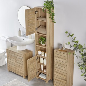 Freestanding Tall Bathroom Cabinet - Natural by VonHaus