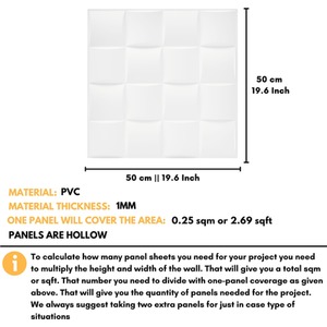 3D Wall Panels (50x50 cm) PVC Cladding Panel in Square Grid Lattice Design by NOVECRAFTO