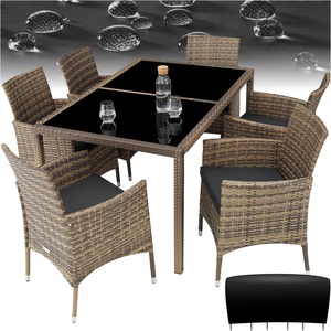 Rattan Garden Furniture Set 61 With Protective Cover - Nature/Dark Grey by tectake