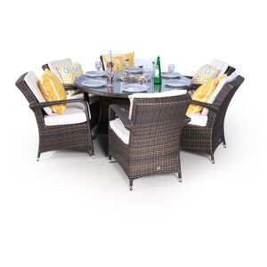 Arizona Fire Pit Round Rattan Patio Dining Set - Brown / 6 by Giardino
