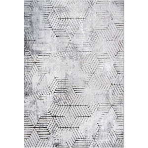 Grey Distressed Abstract Gold Geometric Motif Area Rug by The Rug House
