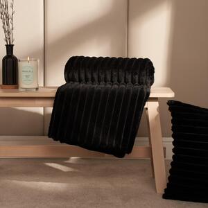 Faux Fur Thick Rib Throw - Black by OHS