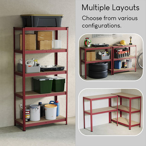 5 Tier Heavy Duty Adjustable Steel Garage Shelving Unit - 875kg Weight Capacity - Red / 40cm by Vida Designs