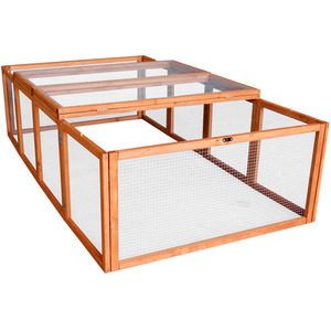 Wooden Small Animal Run Hutch with Roof - Brown / 181cm by Actiaspet