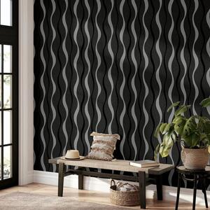 Ribbon Geo Wallpaper Geometric Pattern Modern - Black by Arthouse