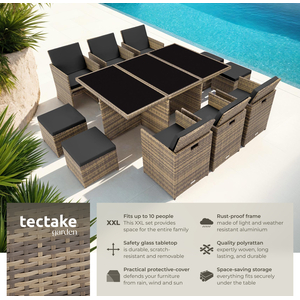 New York Rattan Garden Furniture Set with Protective Cover - Nature by tectake