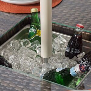 Arizona Square Rattan Patio Dining Set with Ice Bucket Drinks Cooler - Brown / 8 by Giardino