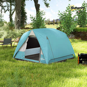Outsunny 3-4 Person Camping Tent, 3-4 Man Tent - Blue by Outsunny