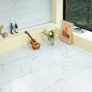 36 Piece Self Adhesive Marble Effect PVC Floor Tiles Set - White Gloss by Gr8 Home