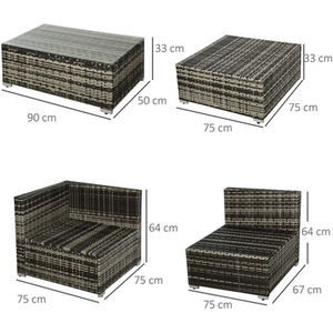 Outsunny 5 Pieces Rattan Sofa Set - Mixed Grey by Outsunny