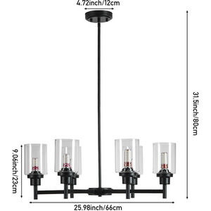 6-Light Chandelier with Glass Lampshade - Black by Livingandhome