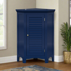 Glancy Freestanding Corner Floor Cabinet with Faux Louvered Door Navy - Blue by Teamson Home